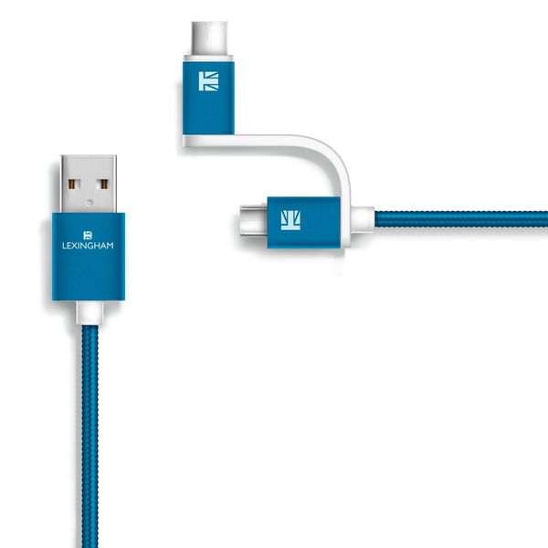 Cabo Micro USB Recarga e Sincronia 2 em 1 Lexingham AZUL MÉDIO