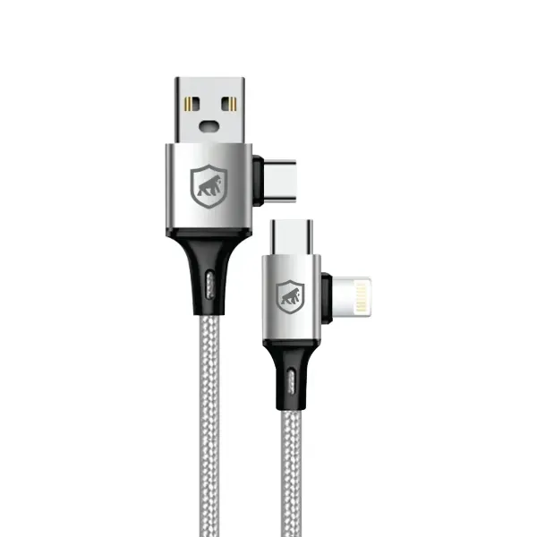 Cabo 4 em 1 - Carregamento Rápido 65W USB-A, Tipo-C e Lightning 1M Discovery Gshield BRANCO