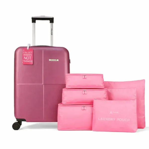 Kit Mala de Bordo Pequena 10kg Verona Stradda com Organizador 6 Peças e Identificador de Bagagem ROSA